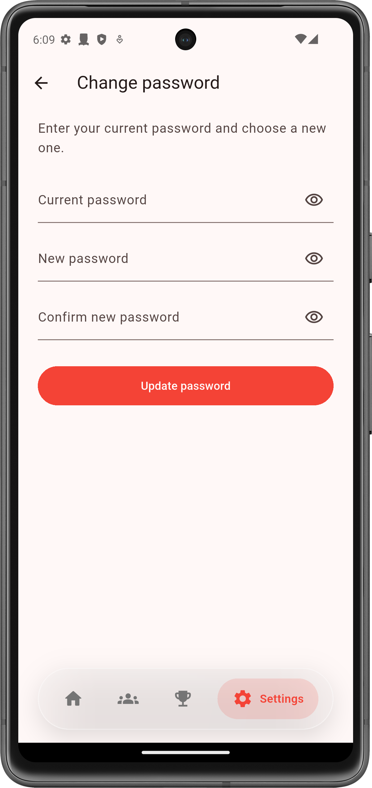 Change password screen
